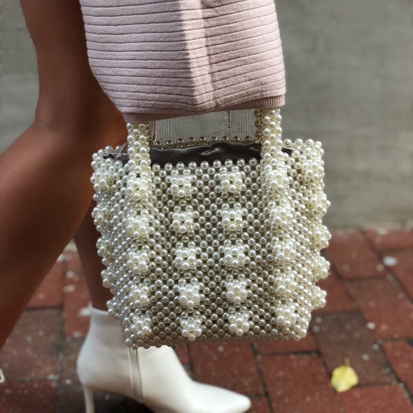 🆕Becky Beaded Bag White Top Handle Bag - Picture 6 of 8
